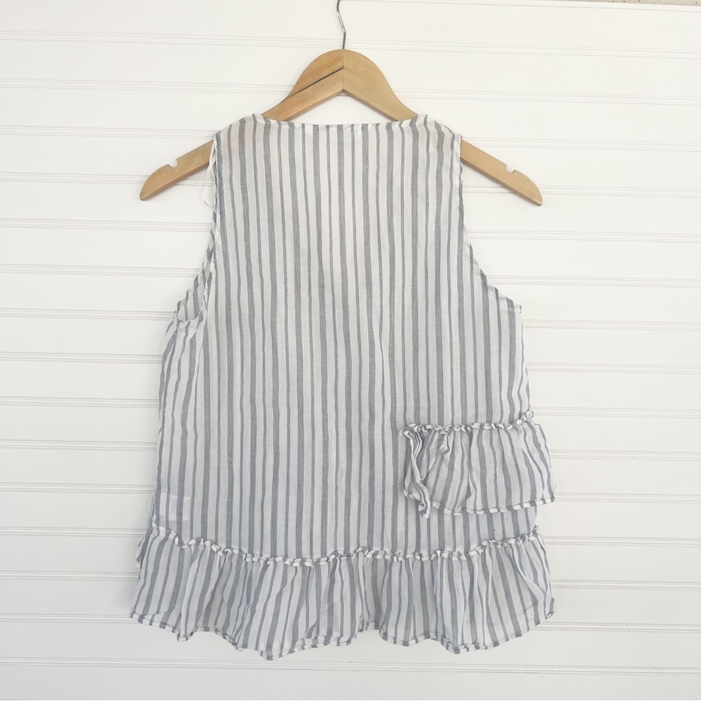 ZARA BASIC Womens Striped Ruffle V Neck Sleeveless Top Size S - Picture 4 of 7